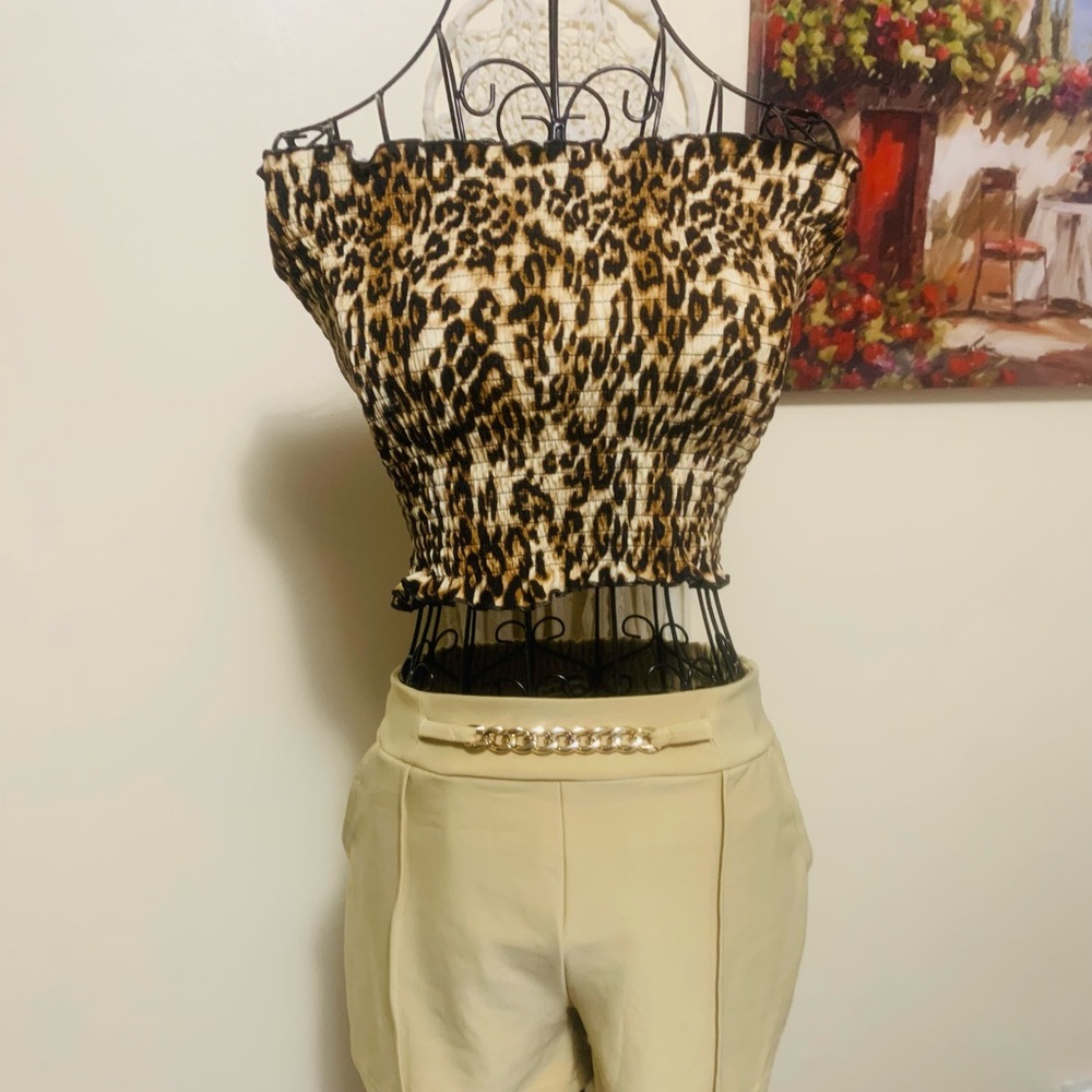 Leopard Print Smocked Tube Top and short